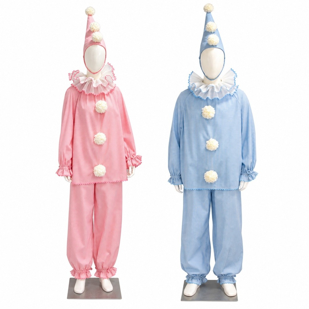 Vintage Matching Couples Clown Costumes Pink Blue Gingham Pierrot Handmade